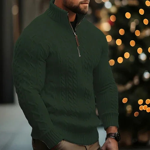 Men's Knitwear Half Zipper Coat Solid Color Twisted Thickened Sweater - Which Mark