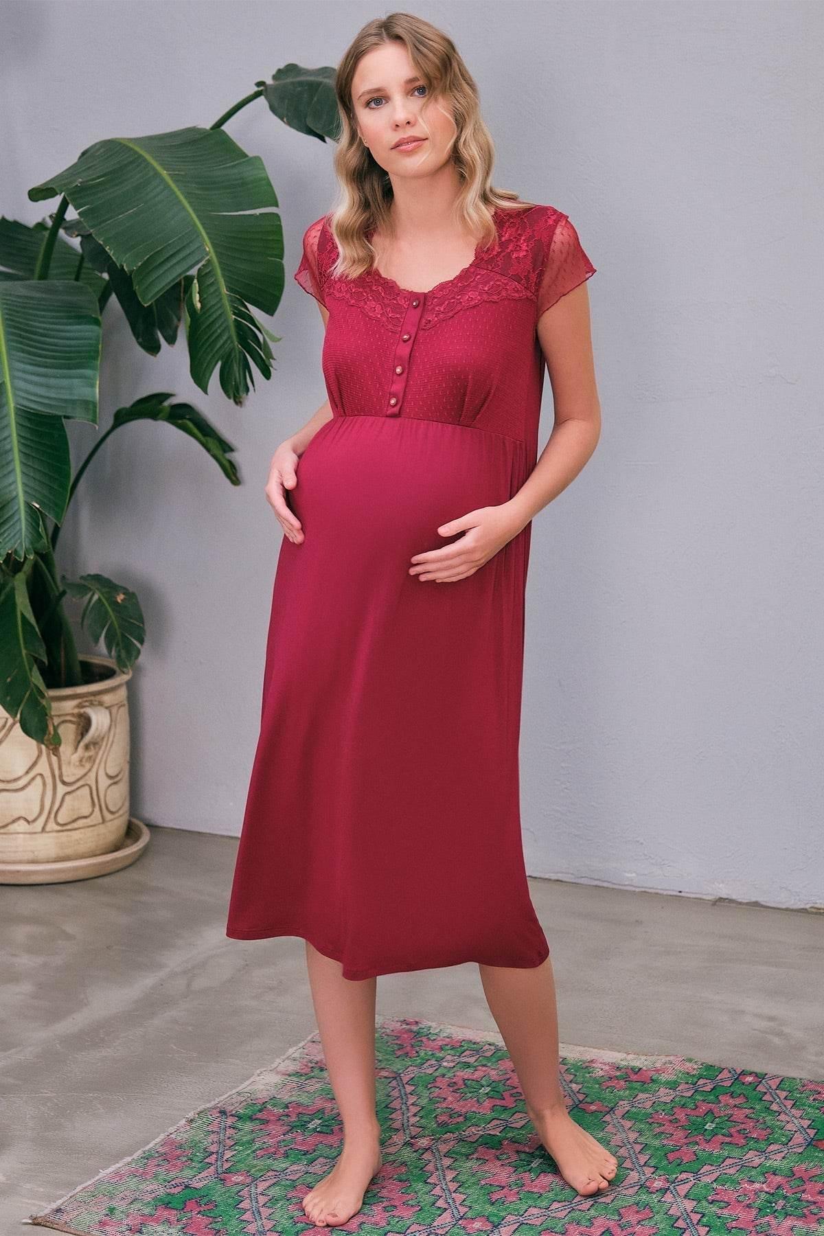 Shopymommy 5649 Flywheel Arm Lace Maternity & Nursing Nightgown With - Which Mark