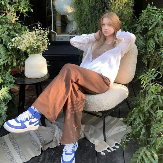 Brown Jeans Retro American Solid Color Looks Thin - Which Mark