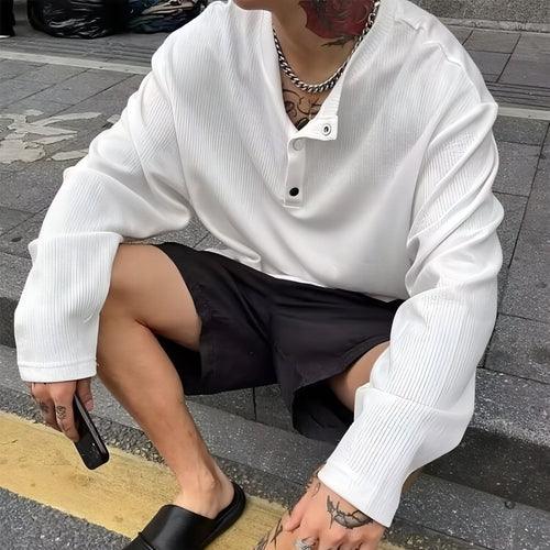 Loose Casual Retro Button Top T-Shirt - Which Mark