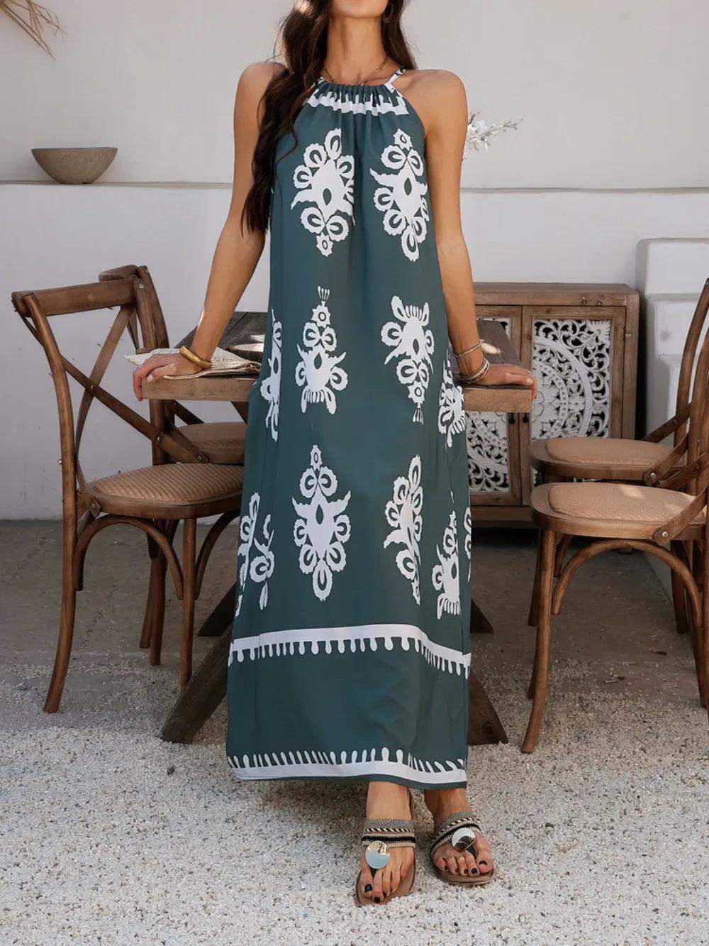 Devine Grecian Neck Printed Maxi Dress - Which Mark