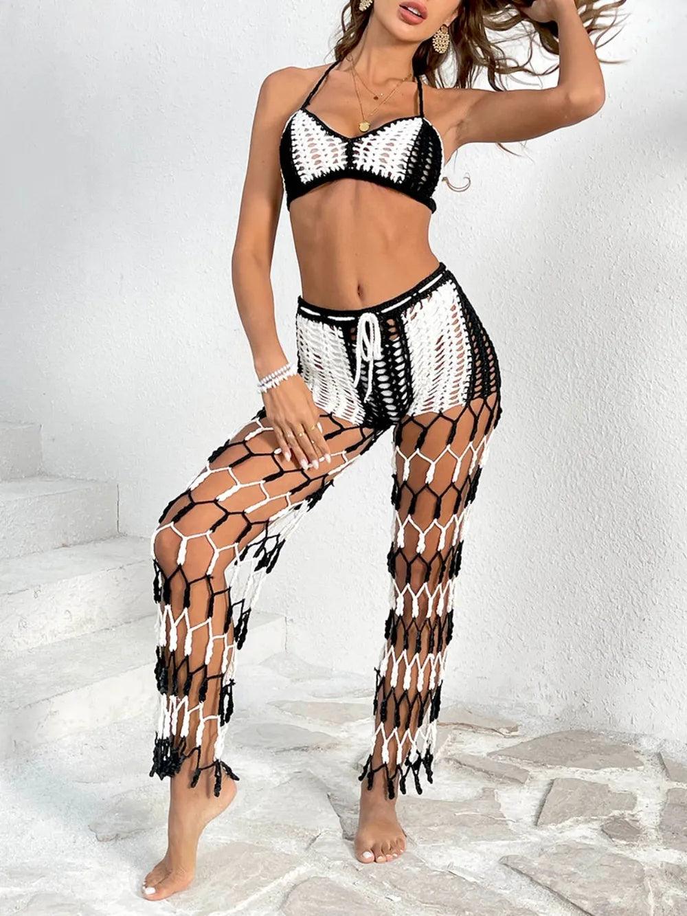Cutout Halter Neck Top and Pants Two-Piece Swim Set - Which Mark
