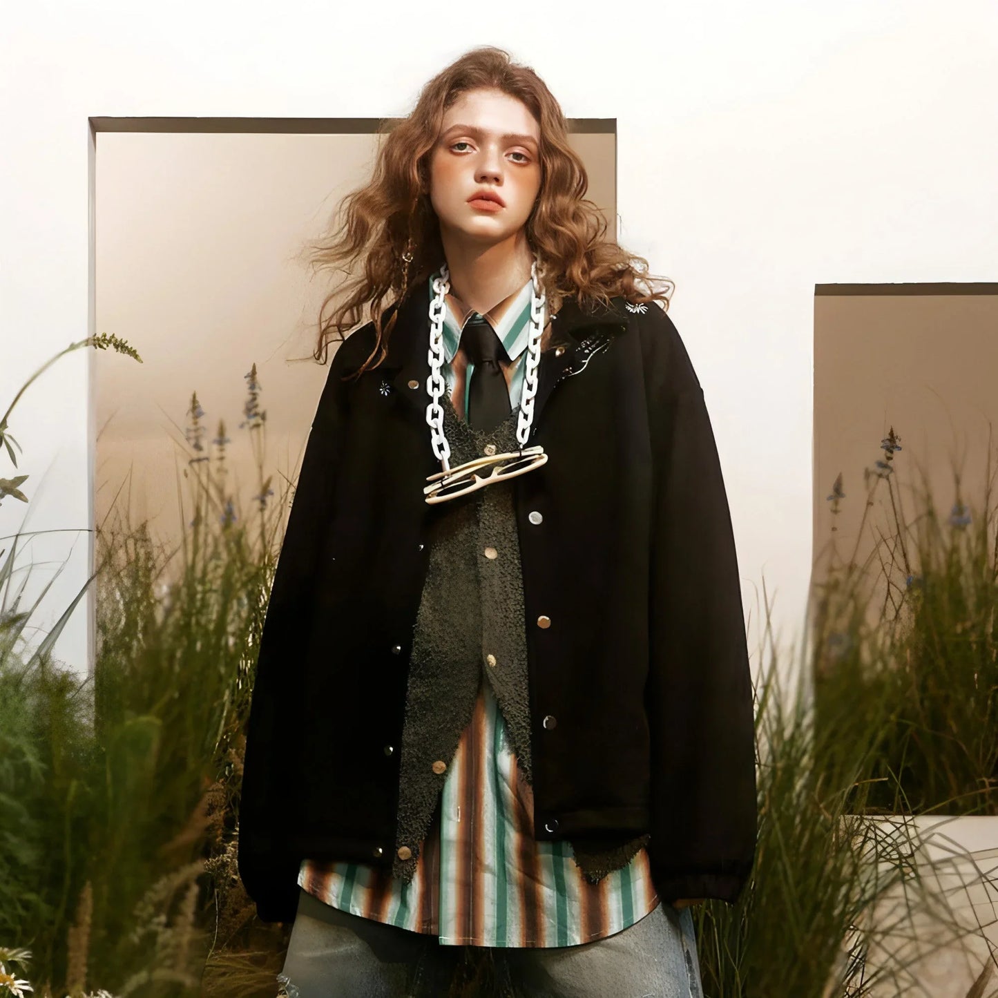 Letter Floral Embroidered Jacket For Men - Which Mark
