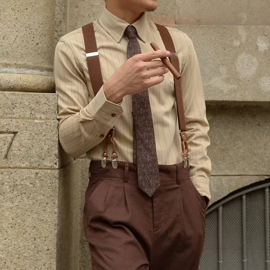 Spring And Autumn Vintage Striped Shirt Men - Which Mark