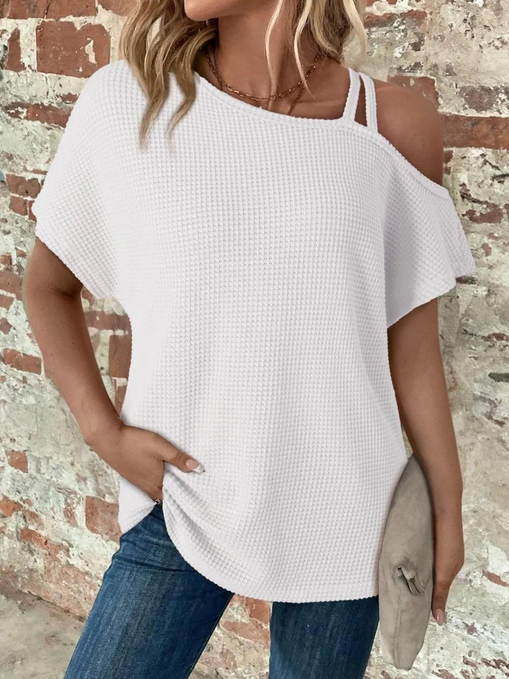Asymmetrical Neck Short Sleeve T-Shirt - Which Mark