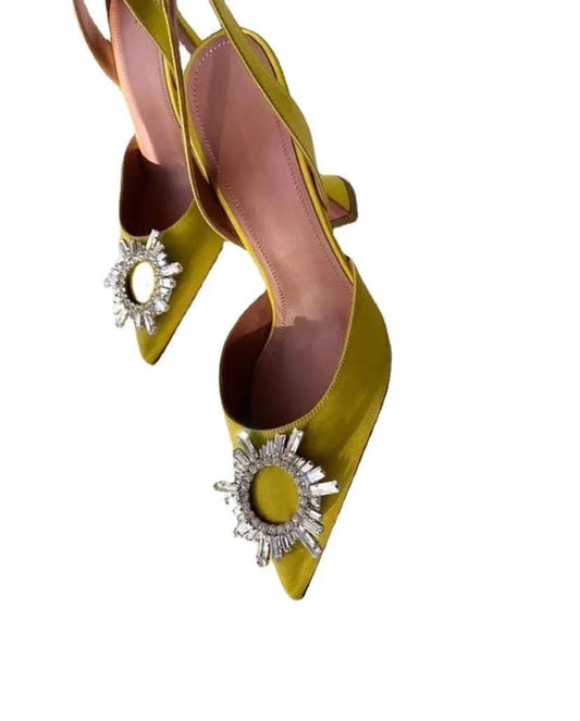 Glittering Rhinestone Satin Wine Glass Heel Shoes Baotou Slippers - Which Mark