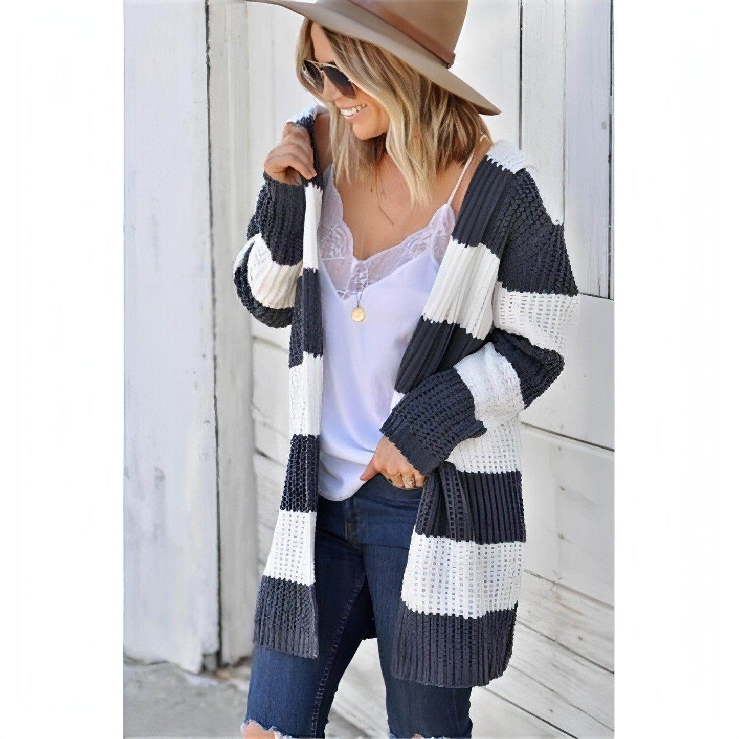 Mid-color Hooded Mid-length Cardigan Jacket Women Sweater - Which Mark
