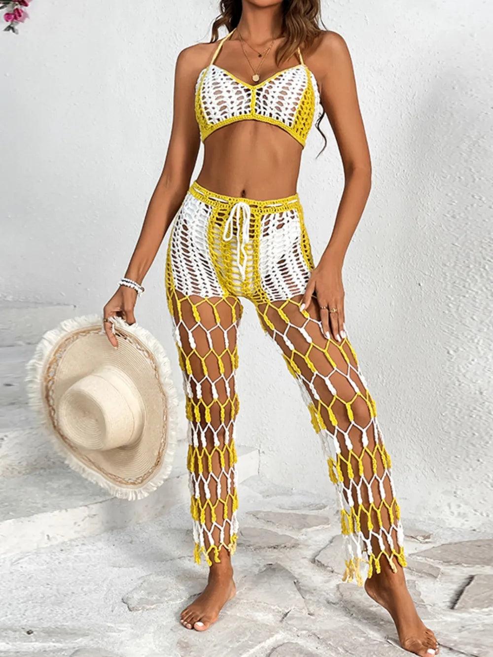 Cutout Halter Neck Top and Pants Two-Piece Swim Set - Which Mark