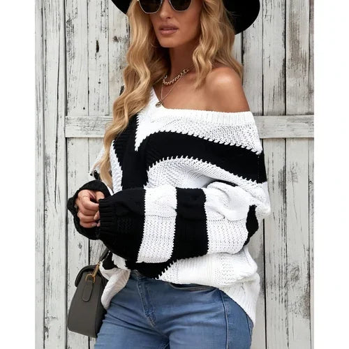Striped Stitching Sweater Pullover - Which Mark