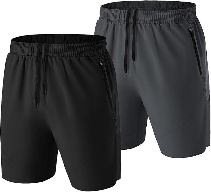 HMIYA Men's Casual Sports Quick Dry Workout Running or Gym Training Short with Zipper Pockets - Which Mark