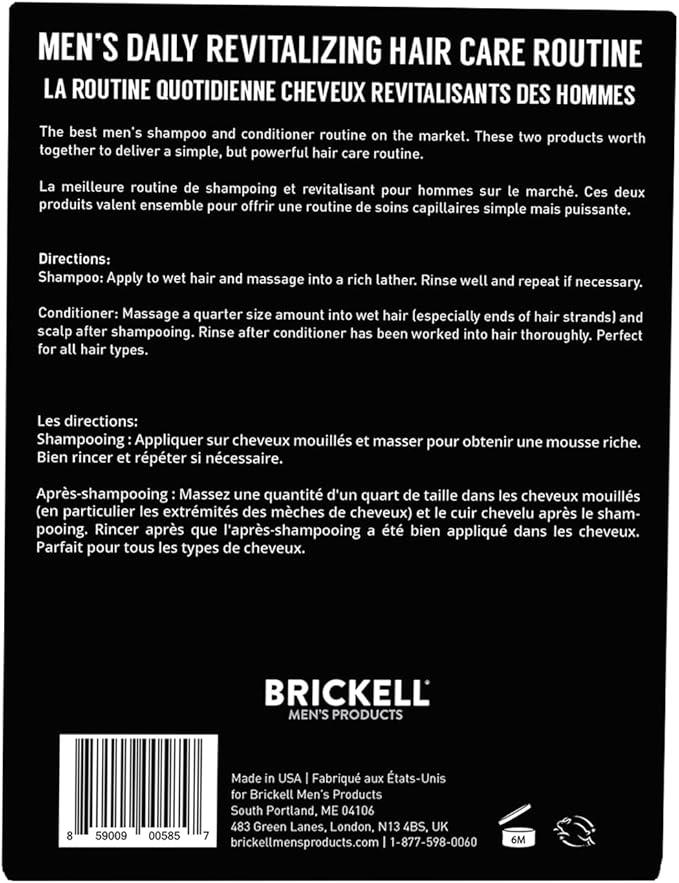 Brickell Men’s Daily Revitalizing Hair Care Routine, Mint and Tea Tree Oil Shampoo, Natural and Organic - Which Mark