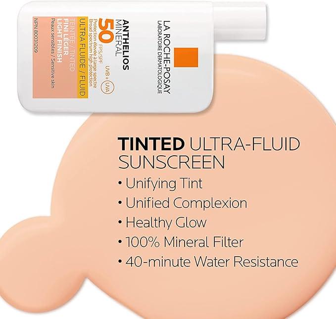 La Roche-Posay Face Sunscreen, Anthelios TINTED MINERAL Ultra-Fluid SPF 50 Lotion UVA-UVB Sun Protection, Titanium Dioxide, 100% Mineral Filter, Fragrance Free, Water Resistant. Travel Size, 50ML - Which Mark