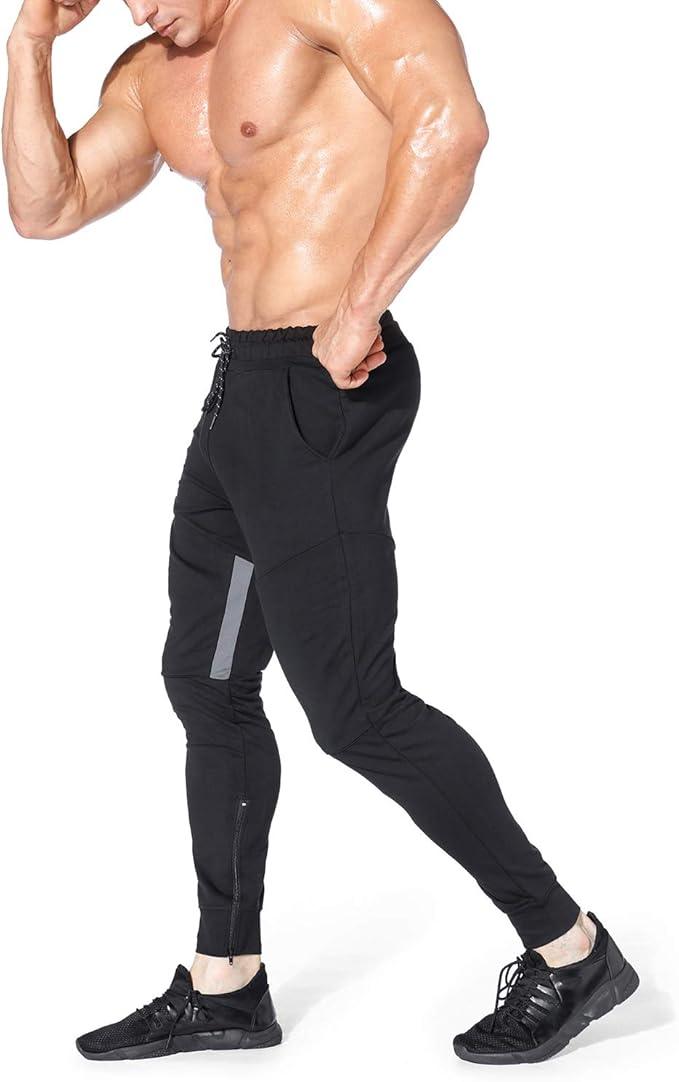 BROKIG Men Stripe Gym Joggers Pants, Causal Tapered Workout Sweatpants Jogging Sweat Track Pants with Zipper Pocket - Which Mark