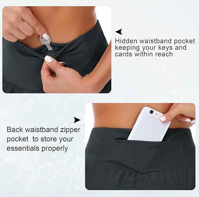 THE GYM PEOPLE Womens High Waisted Running Shorts Quick Dry Athletic Workout Shorts with Mesh Liner Zipper Pockets - Which Mark