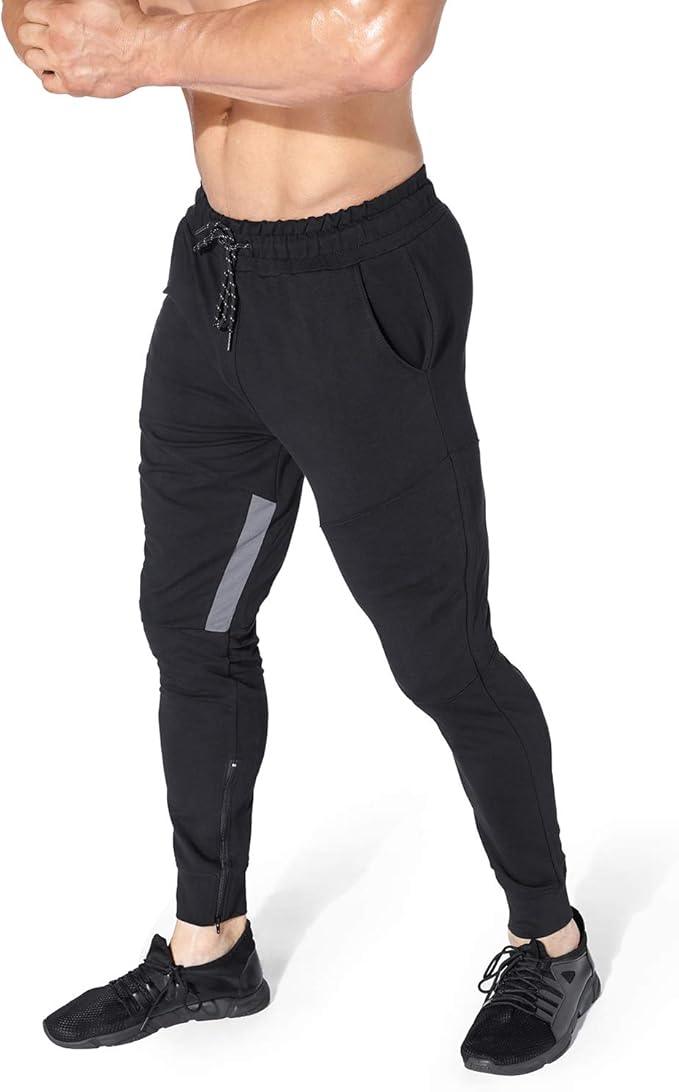 BROKIG Men Stripe Gym Joggers Pants, Causal Tapered Workout Sweatpants Jogging Sweat Track Pants with Zipper Pocket - Which Mark