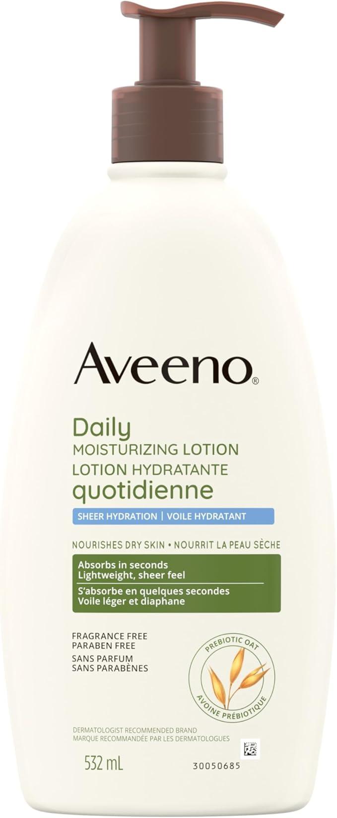 Aveeno Daily Moisturizing Lotion Sheer Hydration, Dry Skin Care, Emollient Cream, Oat, Fragrance Free, 532-mL - Which Mark