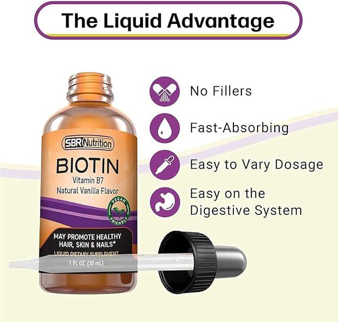 MAX ABSORPTION, Biotin Liquid Drops, 5000mcg of Biotin Per Serving, 60 servings, No Artificial Preservatives, Vegan Friendly, Supports Healthy Hair, Strengthens Nails and Improves Skin Health - Which Mark