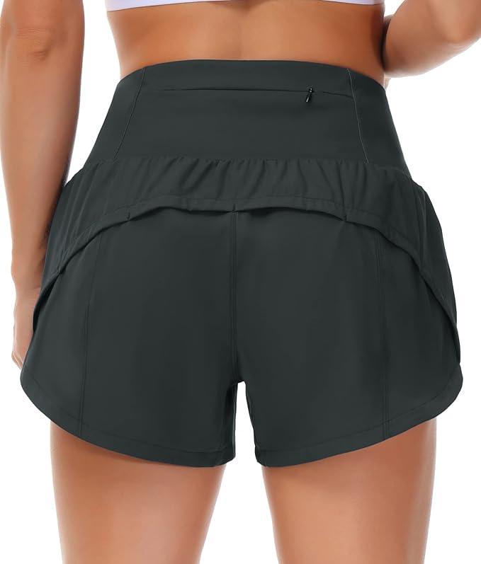 THE GYM PEOPLE Womens High Waisted Running Shorts Quick Dry Athletic Workout Shorts with Mesh Liner Zipper Pockets - Which Mark