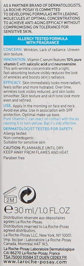 La Roche-Posay 10% Pure Vitamin C Serum for Face with Hyaluronic Acid & Salicylic Acid. Anti Aging Serum for Wrinkles, lack of Radiance & Uneven Skin Tone to Brighten & Smooth. Sensitive Skin, 30ml - Which Mark
