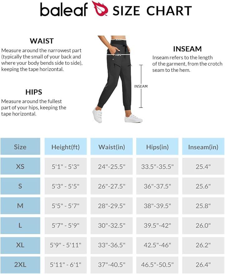 baleaf Women's Joggers Lightweight Hiking Pants High Waist 5 Zipper Pockets Quick Dry Travel Athletic UPF50+ - Which Mark