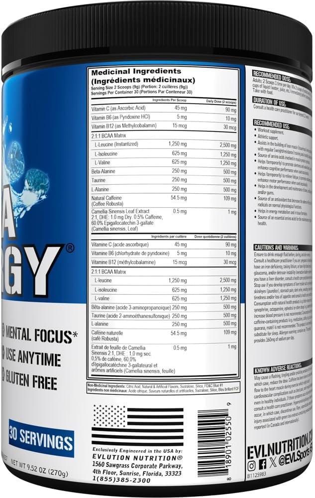 Ultimate BCAA Powder Workout Drink - Evlution Nutrition BCAA Pre Workout Powder for Long Lasting Energy and Mental Focus plus Post Workout Recovery & Muscle Protein Synthesis Support - Blue Raz - Which Mark