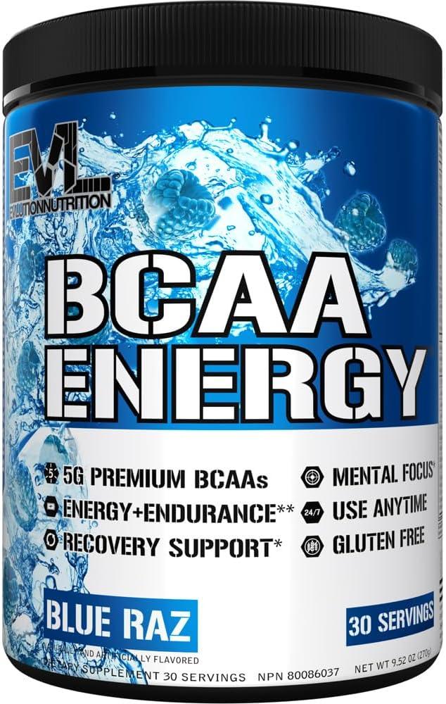 Ultimate BCAA Powder Workout Drink - Evlution Nutrition BCAA Pre Workout Powder for Long Lasting Energy and Mental Focus plus Post Workout Recovery & Muscle Protein Synthesis Support - Blue Raz - Which Mark