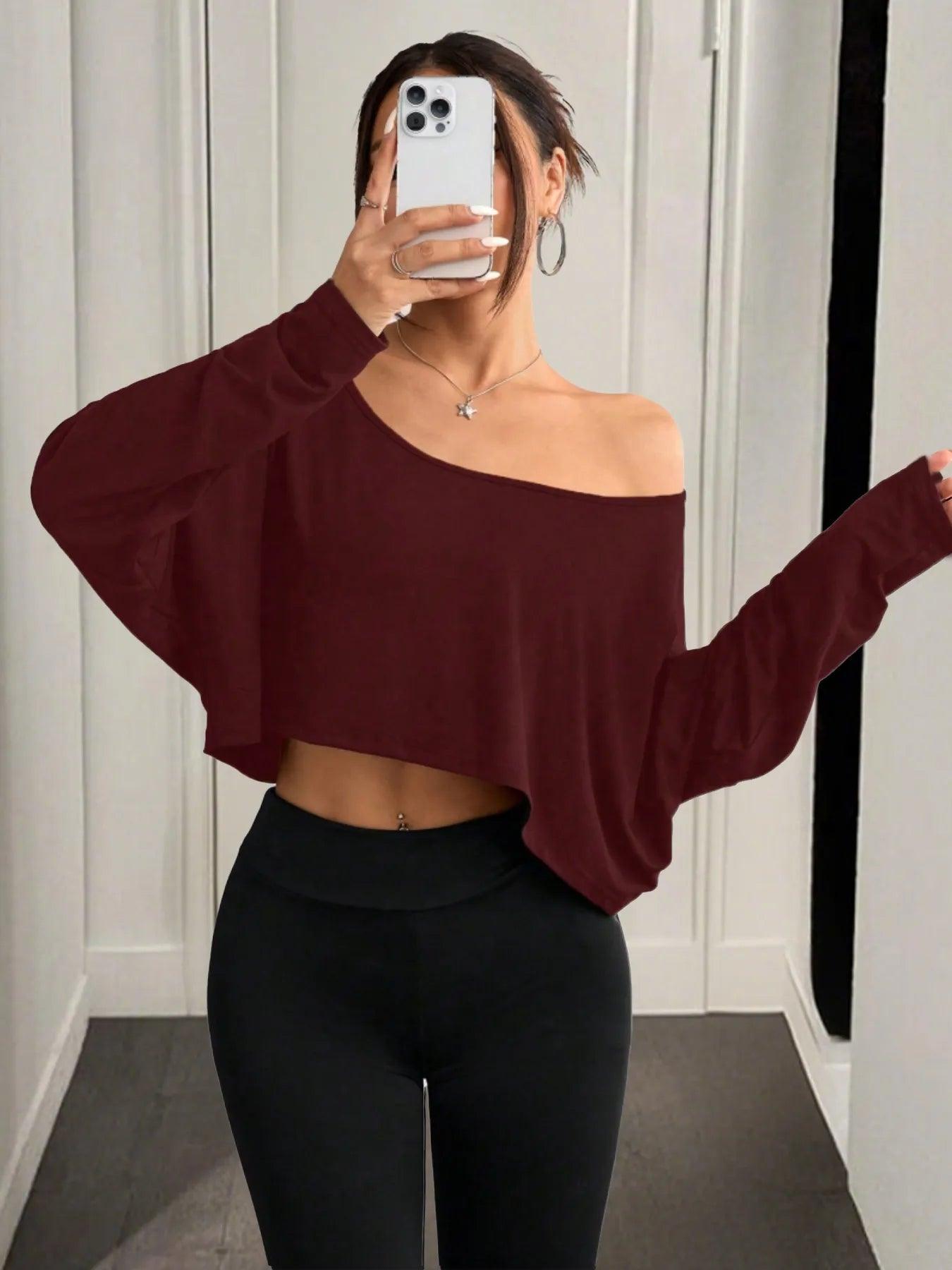 Boat Neck Long Sleeve Crop Top - Which Mark