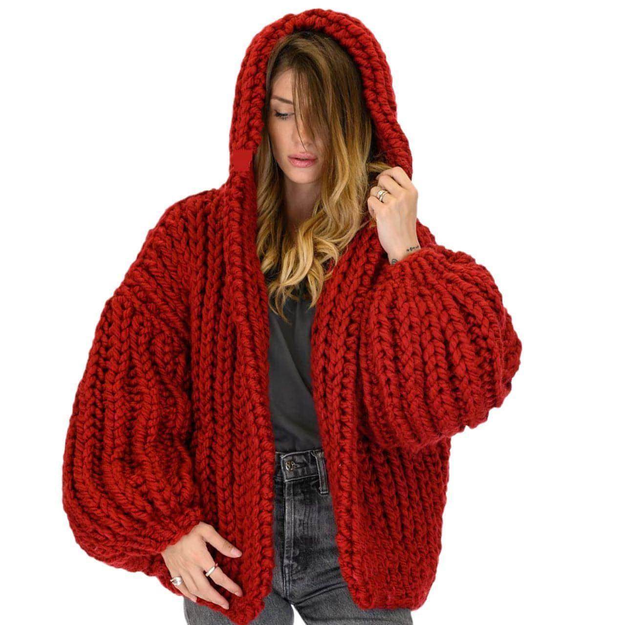 Loose And Hooded Cardigan Coat Handmade Knitting Needle Women's - Which Mark