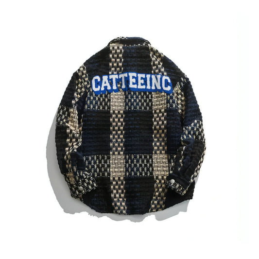 Retro Plaid Stitching Lapel Jacket For Men - Which Mark