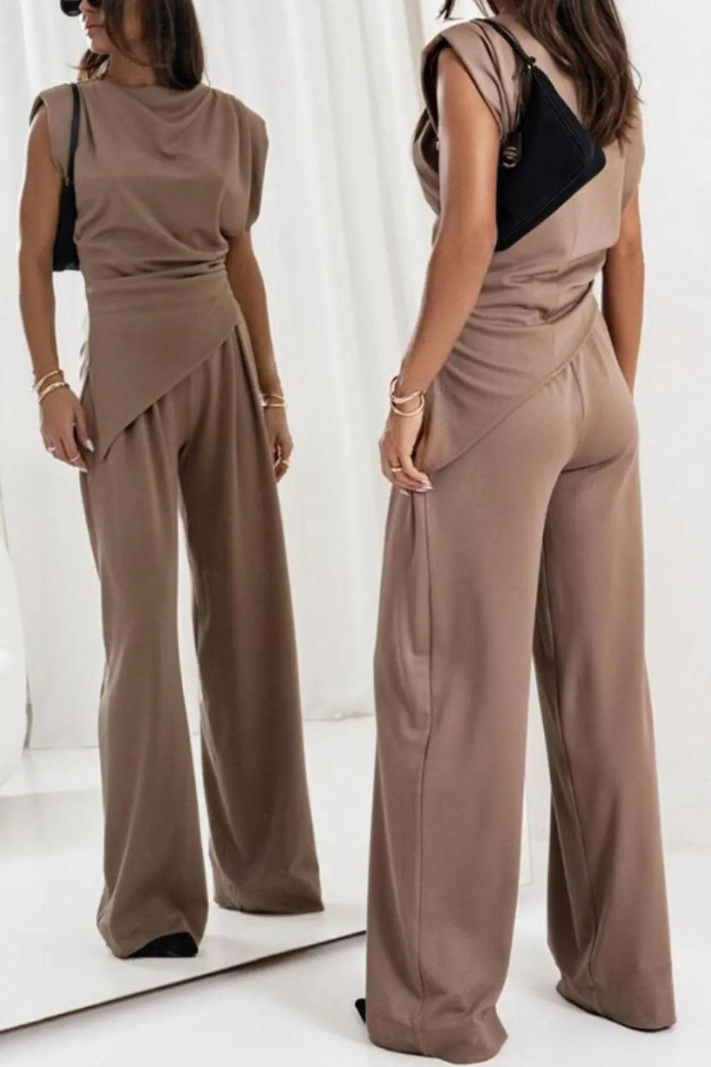 Round Neck Top and Pants Set - Which Mark