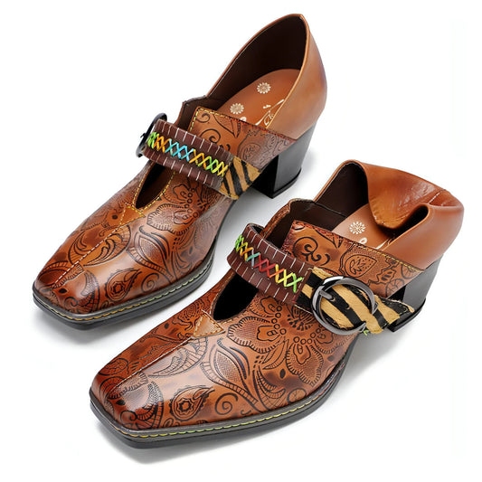 Women's thick heel leather shoes - Which Mark