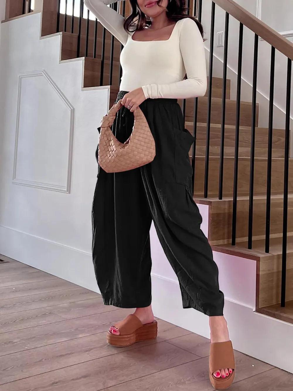 Full Size Drawstring Pants with Pockets Plus Size - Which Mark