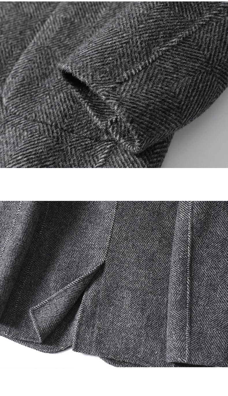 Cashmere Wool Trench Coat Winter Plaid Long Casual Coat Jacke Men - Which Mark