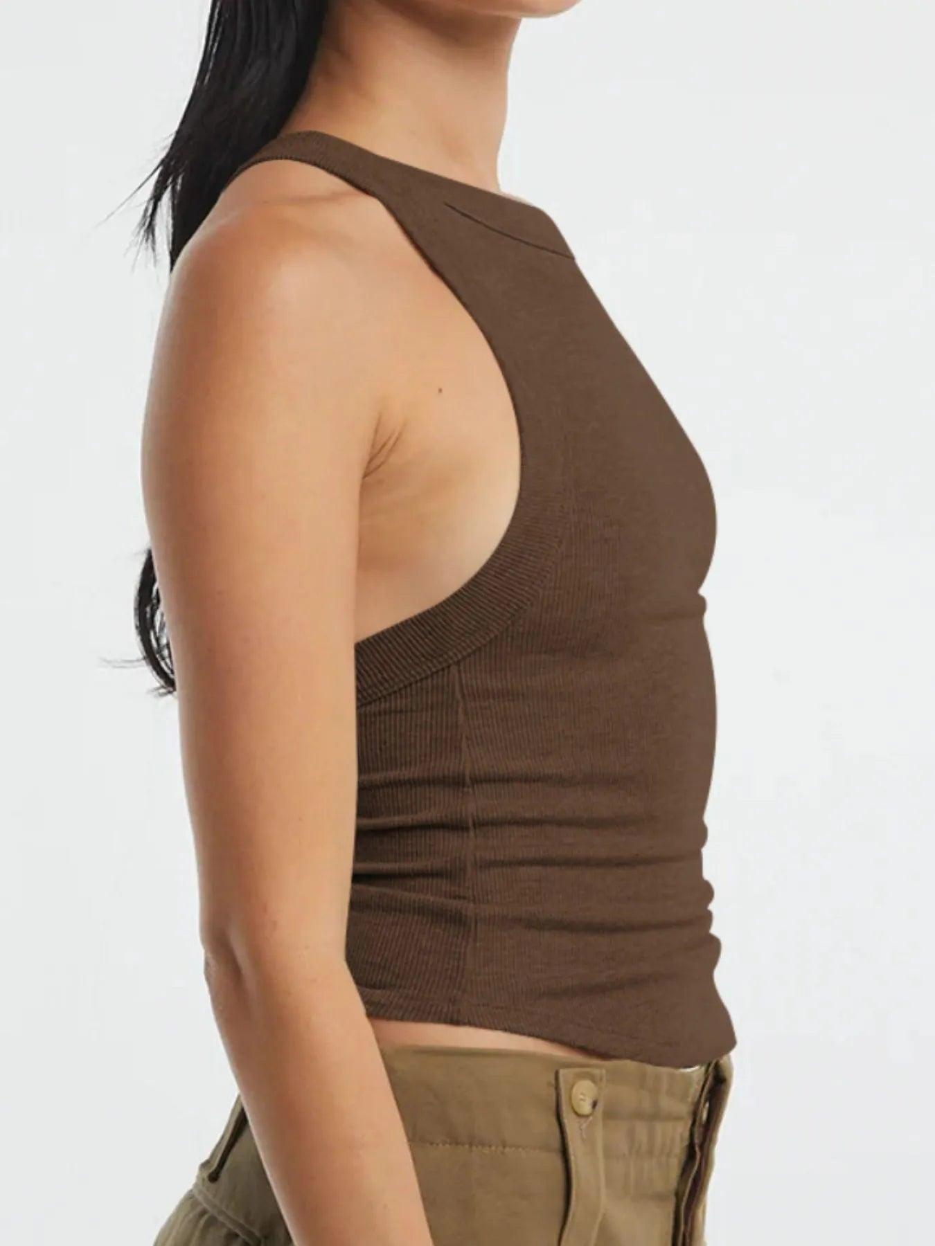 Asymmetrical Back Ribbed Crop Tank Top - Which Mark