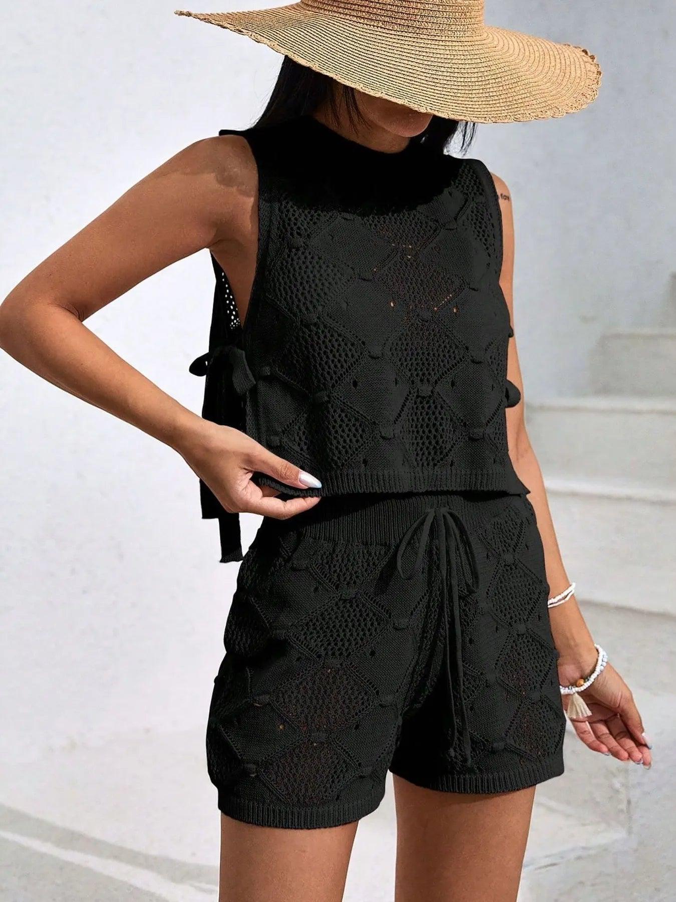 Diamond Pattern Sleeveless Top and Shorts Knit Set - Which Mark