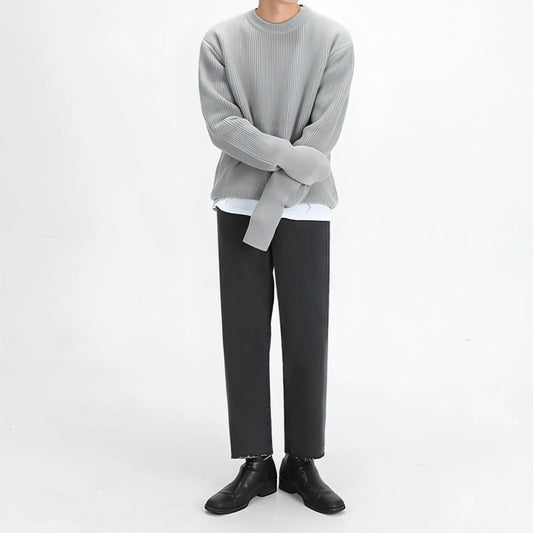 New Korean Style Trendy Loose Round Neck Knitted Coat Sweater Men - Which Mark