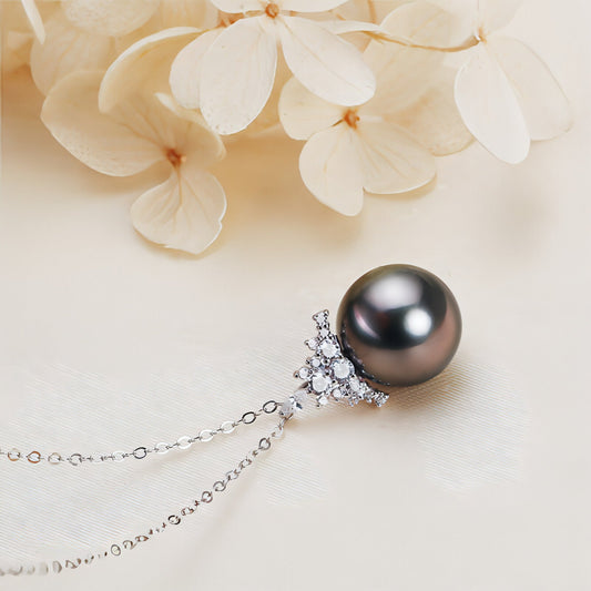 Black Pearl 18K Gold Pendant S925 Silver Necklace Female - Which Mark