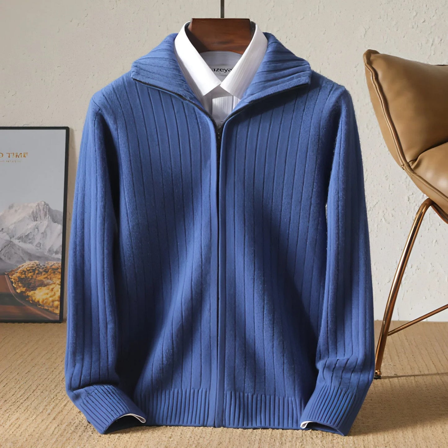 Pure Wool Sweater Men's Lapel Full Zipper - Which Mark