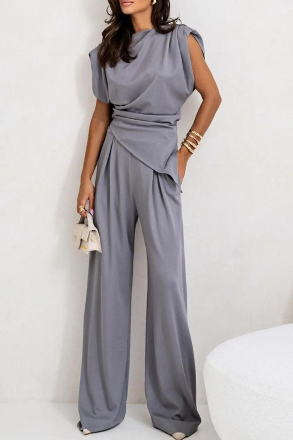 Round Neck Top and Pants Set - Which Mark