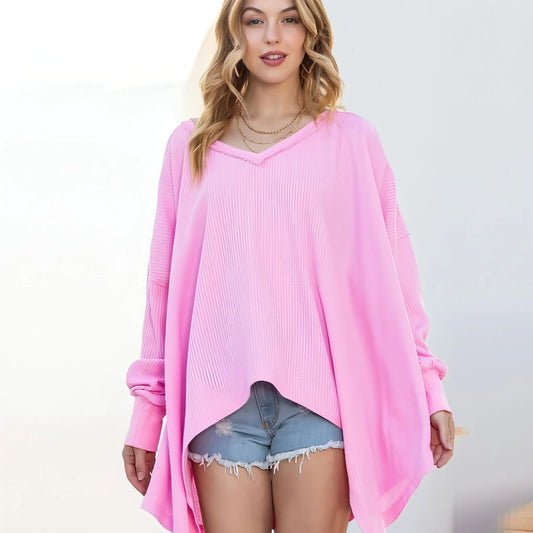 Solid Color Exposed Loose Long-sleeved Sweater - Which Mark