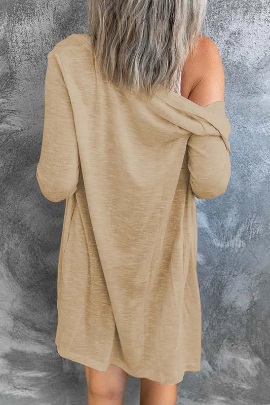 Solid Color Open-Front Buttons Cardigan - Which Mark