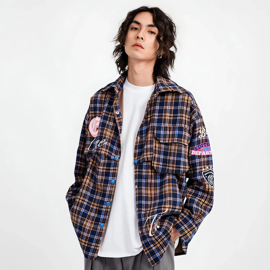 Fashion Brand Plaid Long Sleeve DressShirt Coat Jacket Men & Women - Which Mark