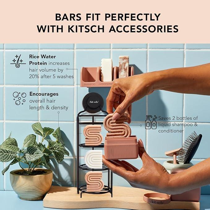 Kitsch Rice Bar Shampoo & Conditioner Set - Solid Rice Water Shampoo Bar & Conditioner Set Soap for Strengthening Hair - Paraben-Free, Made in USA, 2pc Set - Which Mark