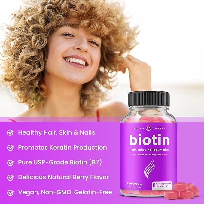 Biotin Gummies 10,000mcg Per Serving | Healthy Hair, Skin & Nails Vitamin Gummies for Women & Men | Chewable Biotin Supplement | Vegan & Non-GMO | 120 Gummies | 5000mcg Per Gummy - Which Mark