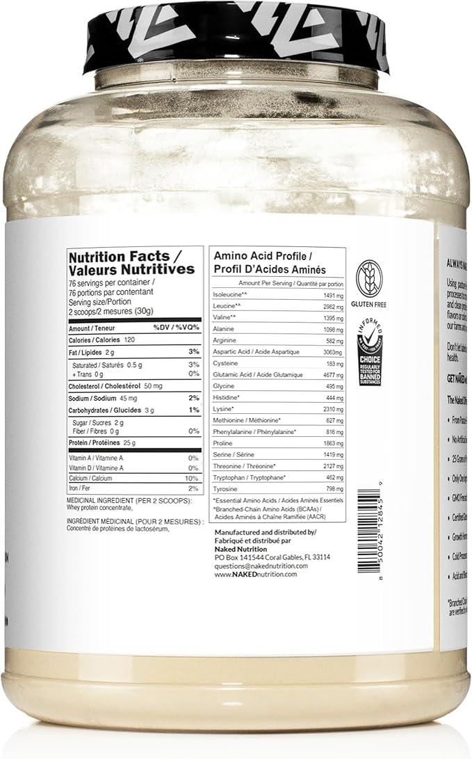 NAKED WHEY 5LB 100% Grass Fed Whey Protein Powder - 1 Undenatured, Bulk, Unflavored - GMO, Soy, and Gluten Free - No Preservatives - Stimulate Muscle Growth - Enhance Recovery - 76 Servings - Which Mark