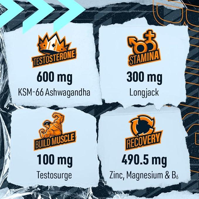 Blue Star Nutraceuticals STATUS - Testosterone Booster for Men - w/KSM 66 Ashwagandha - Invigorate Stamina, Muscle Growth & Energy | Natural Test Booster Support - 90 Veggie Capsules - Which Mark