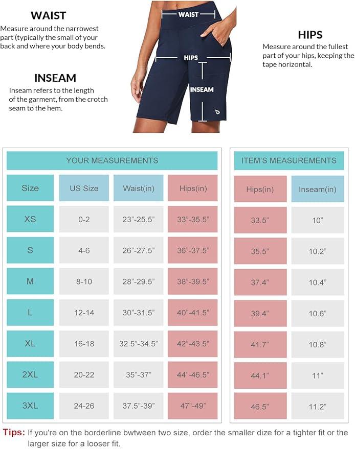 baleaf Women's 10'' Athletic Bermuda Shorts High-Waisted Long Running Yoga Lounge Stretch Workout Pockets - Which Mark
