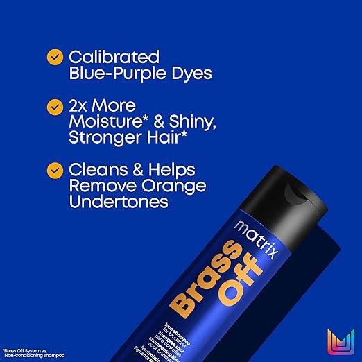 Matrix Brass Off Blue Shampoo, Refreshes Neutralizes Tones, Color Depositing, For Brassy Color Treated Hair, Salon, Packaging May Vary - Which Mark