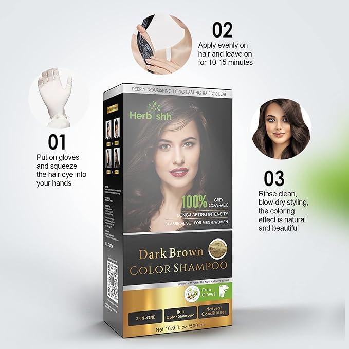 Herbishh Color Shampoo for Gray Hair – Colors in Minutes – Lasts Up To 2-3 Weeks – 500 mL - Hair Dye Shampoo Conditioner 3-In-1 Color – | Herbishh (Dark Brown) - Which Mark
