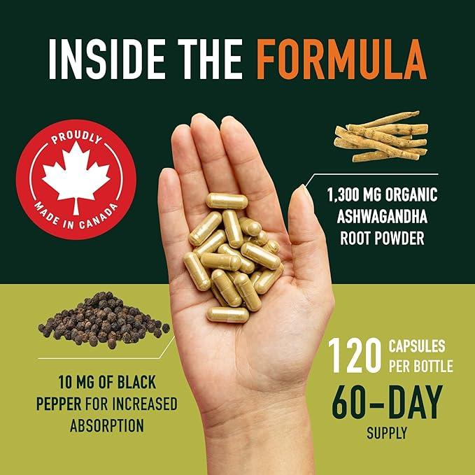 Ashwagandha Supplement 1300MG | High Strength Resistance to Stress & Increase Energy | Organic Ashwagandha Powder Capsules with Black Pepper for Increased Absorption | 120 Count 2-Month Supply - Which Mark